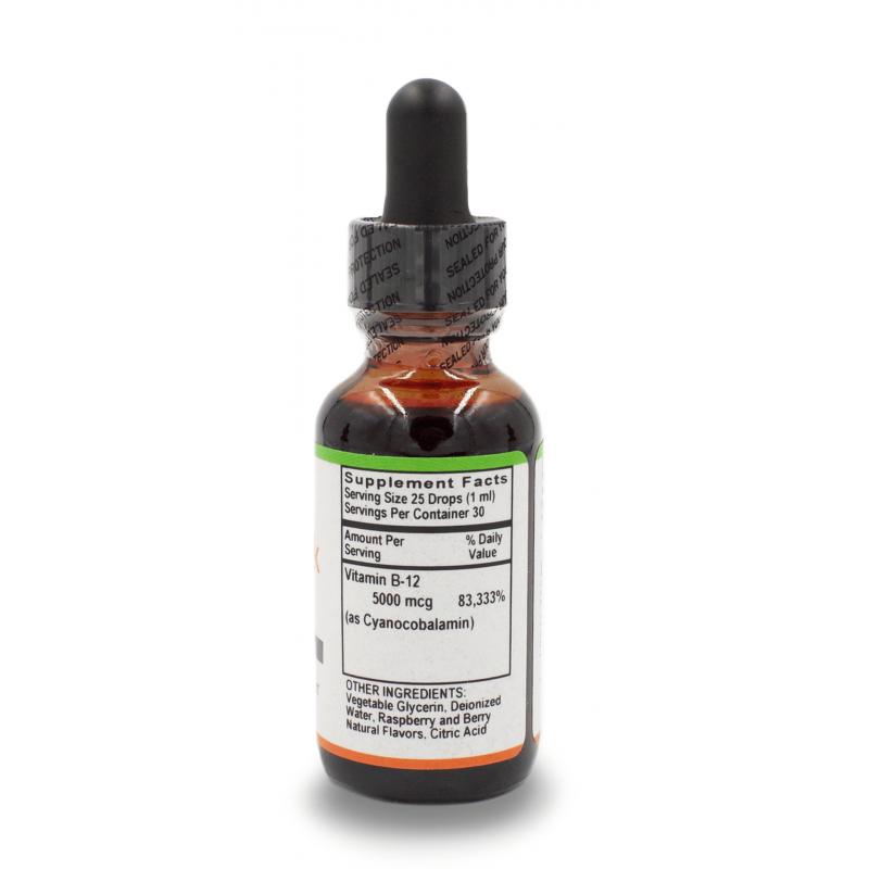 B12 Liquid Drops 5,000 mcg Raspberry Flavor 1 Oz. Bottle
