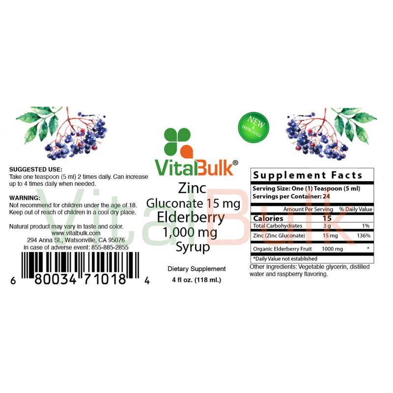 Zinc Gluconate 15 mg with Elderberry 1000 mg Syrup