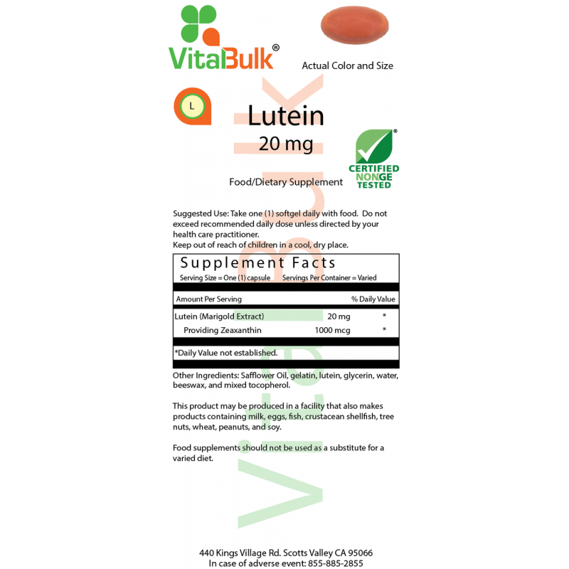 Lutein 20 mg Softgel - 30 Count Bag 583-02