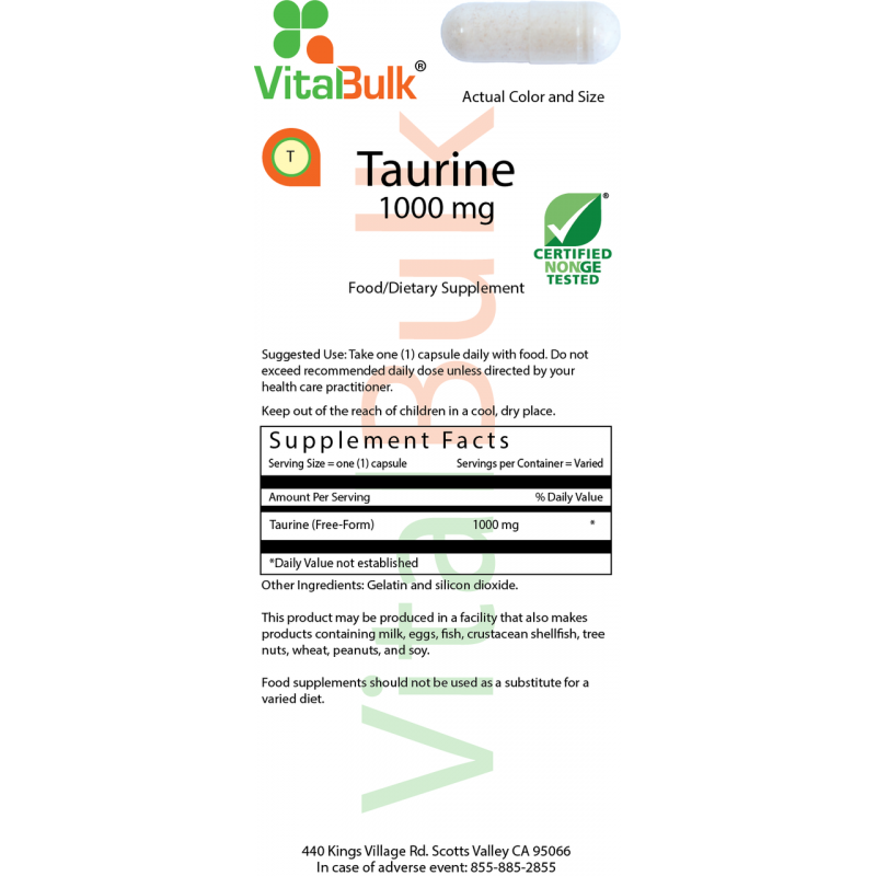 Taurine 1000 mg Capsule - 100 Count Bag 735-06